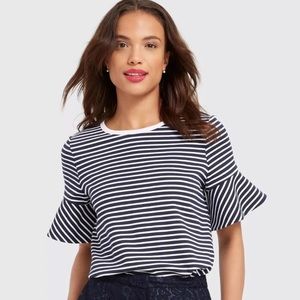 Draper James Blue Sailor Stripe Ruffle Ponte Tee